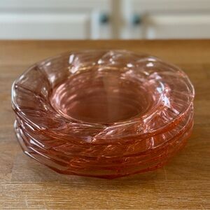 Set of 6 Vintage Pink Depression Glass Swirl 6” Dessert Plates